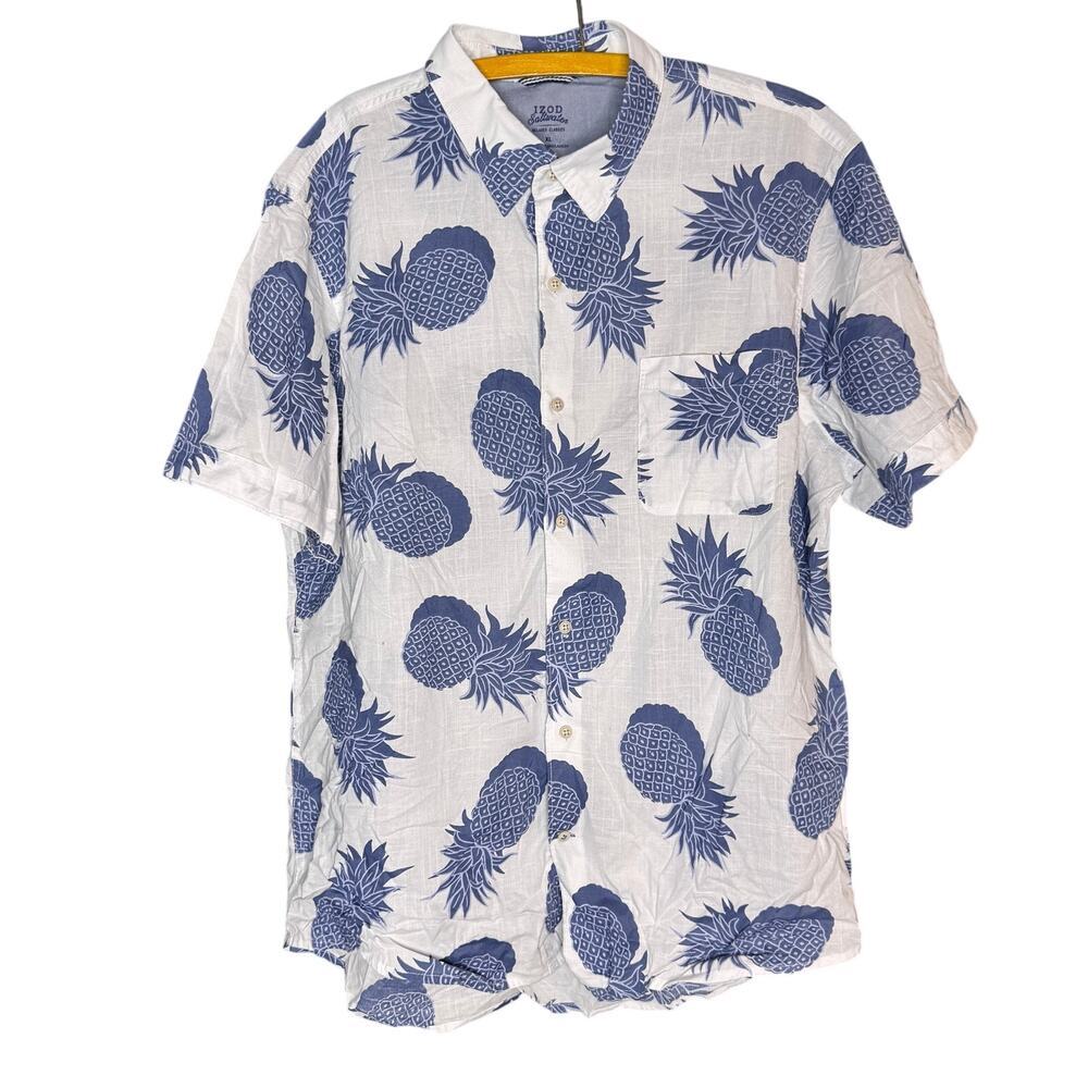 IZOD Saltwater Relaxed Classics Pineapple Print Hawaiian Camp Shirt XL Cotton
